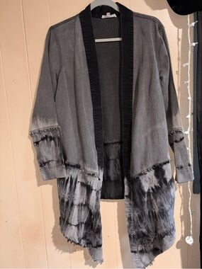 Gray Tie-Dye Open Front Women's Cardigan Sweater